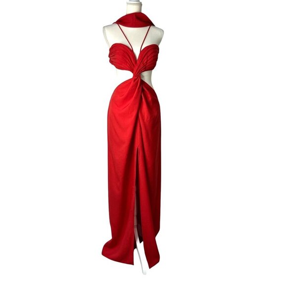 Cult Gaia Cody Gown in Amanita Luxe Twill In Red Large New Womens Maxi Dress - Picture 4 of 16